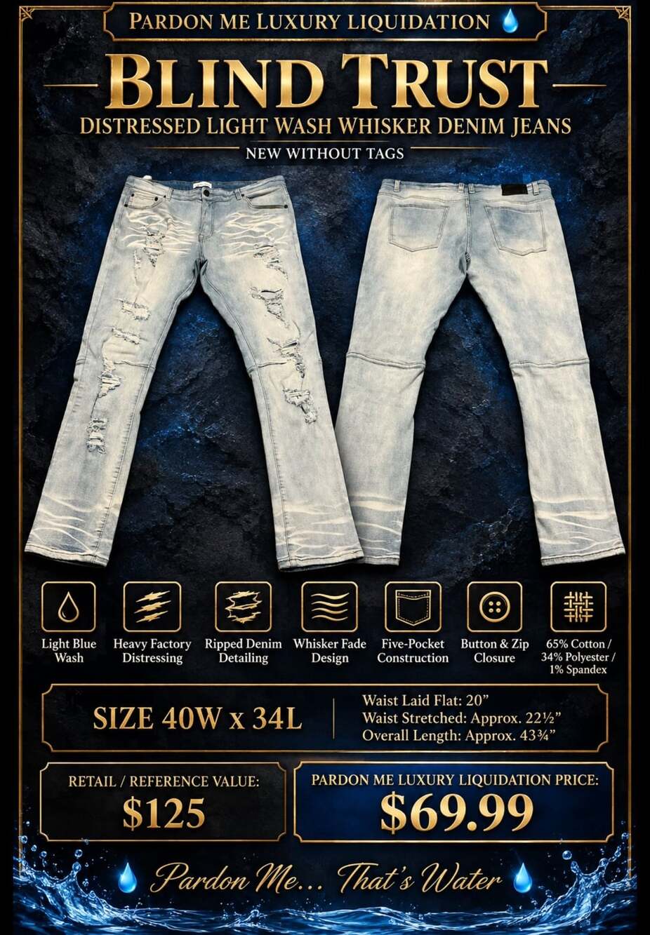 Blind Trust Distressed Light Wash Whisker Denim Jeans